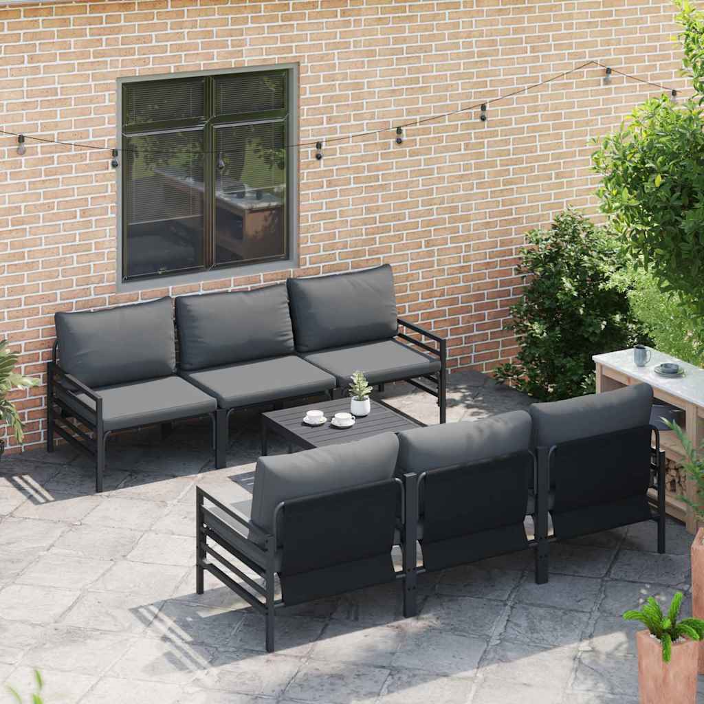 Ensemble de canapé de jardin avec coussin 7 pcs Noir Acier - XIOS