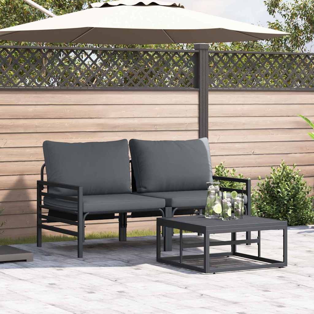 Ensemble de canapé de jardin avec coussin 3 pcs Noir Acier - XIOS
