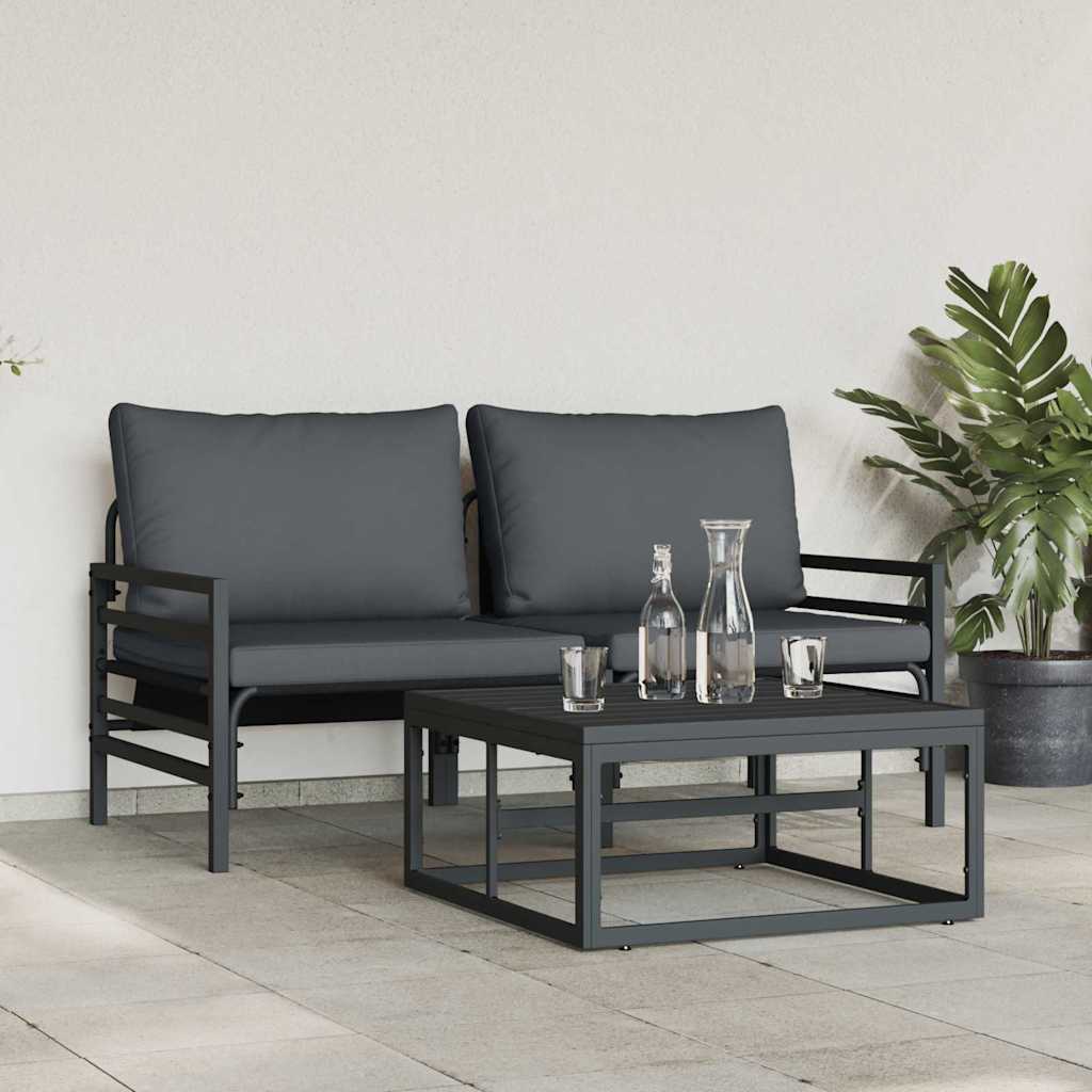 Ensemble de canapé de jardin avec coussin 3 pcs Noir Acier - XIOS