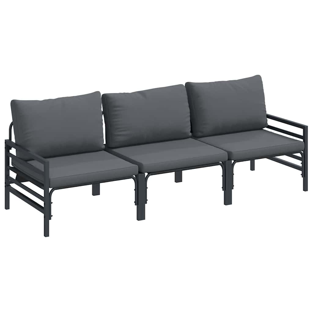 Ensemble de canapé de jardin avec coussin 3 pcs Noir Acier - XIOS