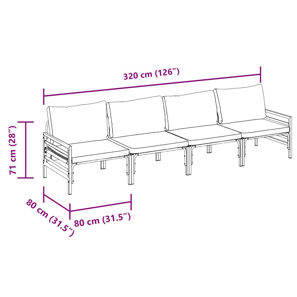 Ensemble de canapé de jardin avec coussin 4 pcs Noir Acier - XIOS