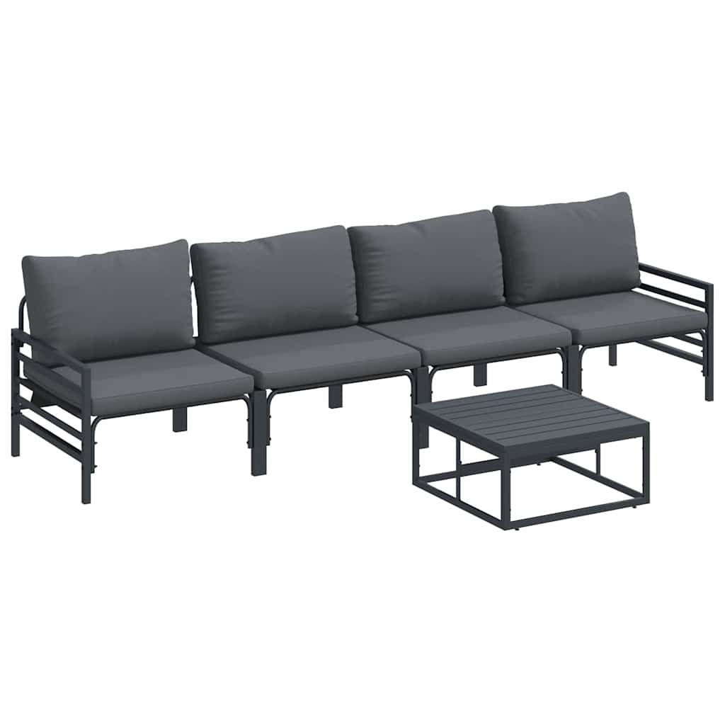 Ensemble de canapé de jardin avec coussin 5 pcs Noir Acier - XIOS