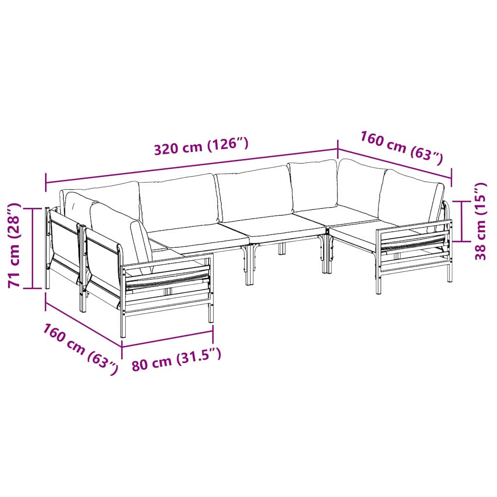 Ensemble de canapé de jardin avec coussin 6 pcs Noir Acier - XIOS