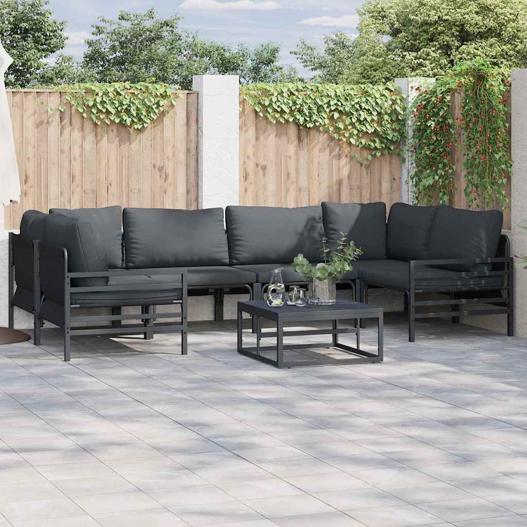 Ensemble de canapé de jardin avec coussin 7 pcs Noir Acier - XIOS