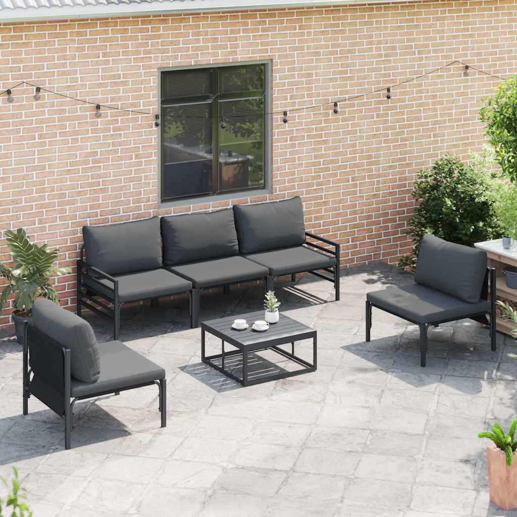 Ensemble de canapé de jardin avec coussin 5 pcs Noir Acier - XIOS
