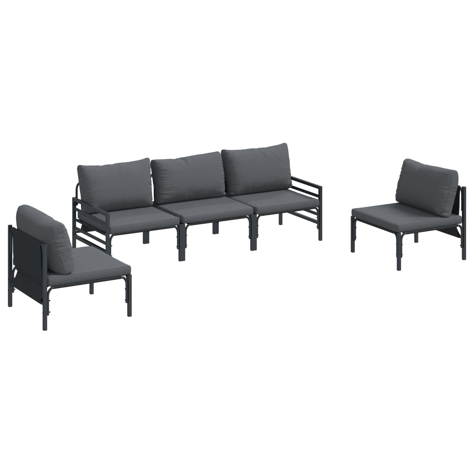 Ensemble de canapé de jardin avec coussin 5 pcs Noir Acier - XIOS