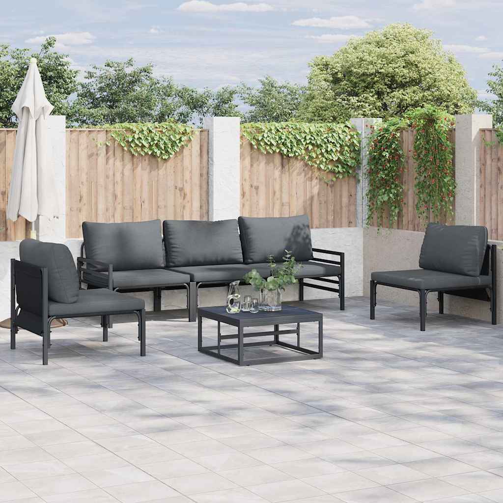 Ensemble de canapé de jardin avec coussin 6 pcs Noir Acier - XIOS