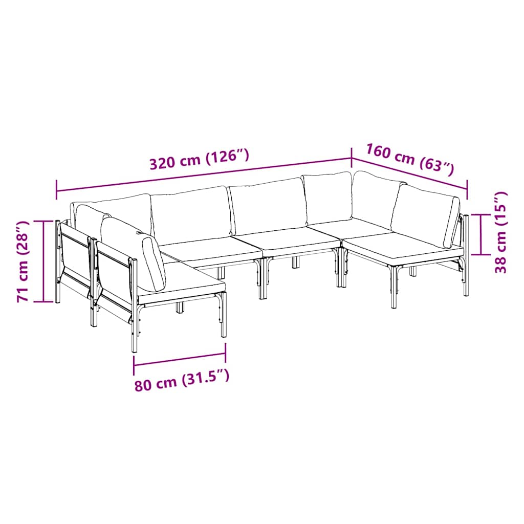 Ensemble de canapé de jardin avec coussin 6 pcs Noir Acier - XIOS