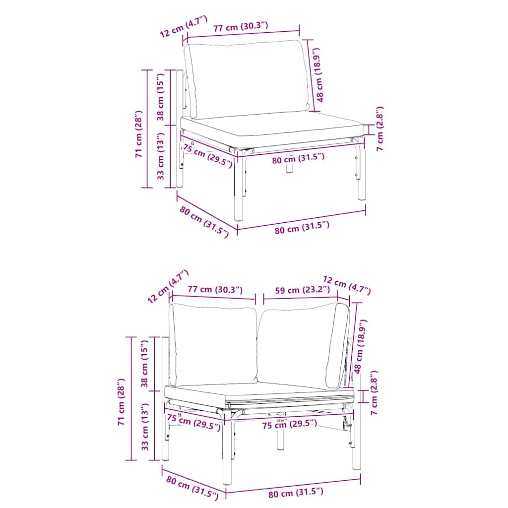 Ensemble de canapé de jardin avec coussin 6 pcs Noir Acier - XIOS