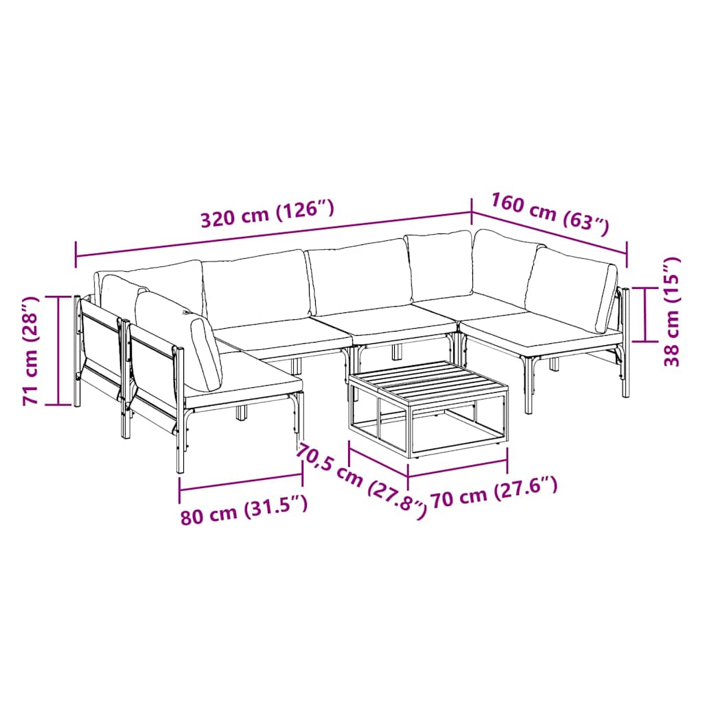 Ensemble de canapé de jardin avec coussin 7 pcs Noir Acier - XIOS