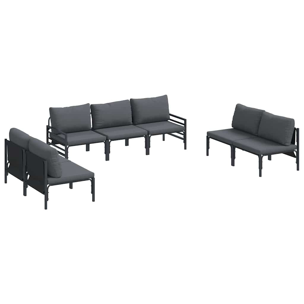 Ensemble de canapé de jardin avec coussin 7 pcs Noir Acier - XIOS