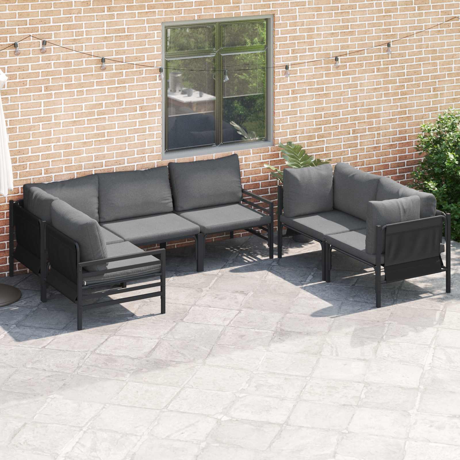 Ensemble de canapé de jardin avec coussin 6 pcs Noir Acier - XIOS