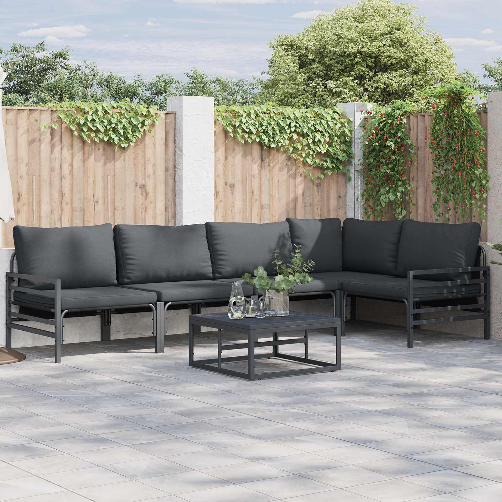 Ensemble de canapé de jardin avec coussin 6 pcs Noir Acier - XIOS