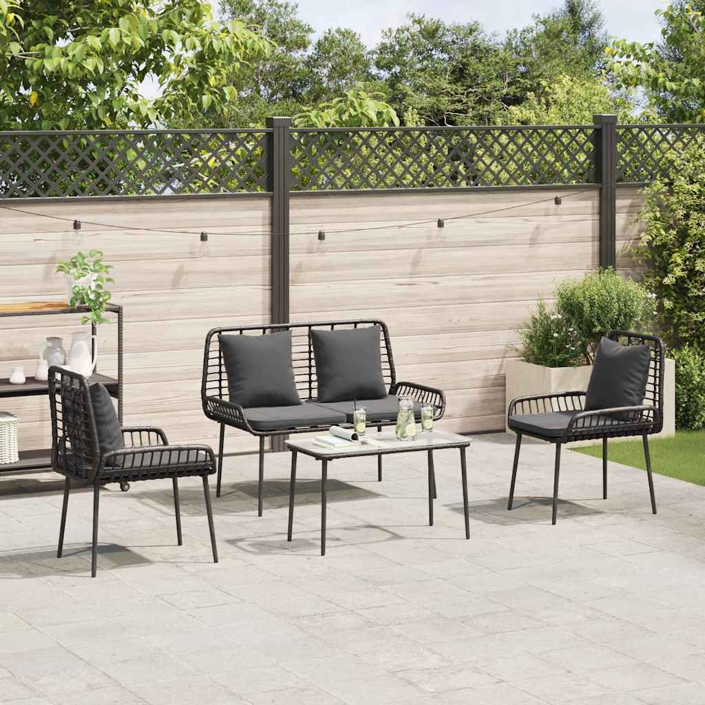 Ensemble de meubles de jardin 4 pcs Noir et Crème polyrotin - XIOS