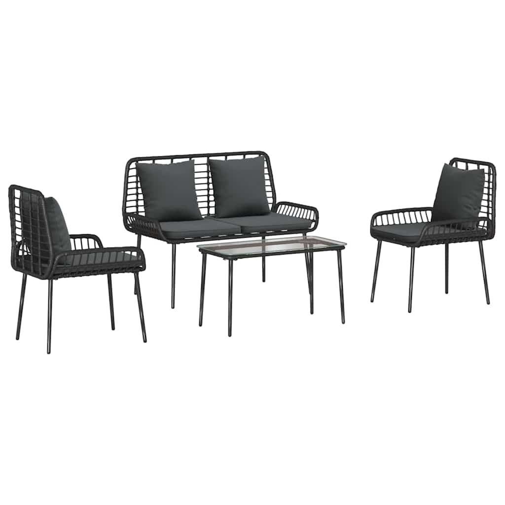 Ensemble de meubles de jardin 4 pcs Noir et Crème polyrotin - XIOS