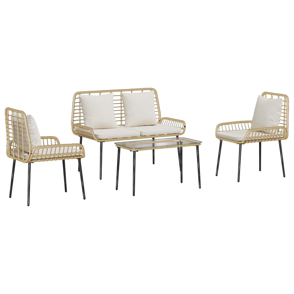 Ensemble de meubles de jardin 4 pcs Noir et Crème polyrotin - XIOS