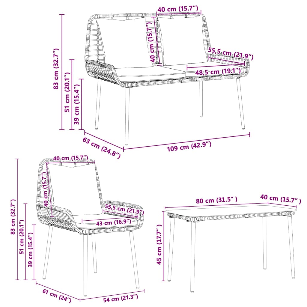 Ensemble de meubles de jardin 4 pcs Noir et Crème polyrotin - XIOS