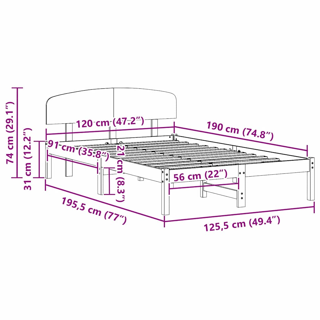Cadre de lit Marron 120 x 190 cm Bois de pin massif - XIOS