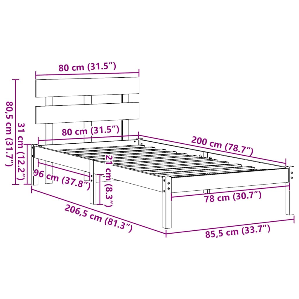 Cadre de lit Marron 80 x 200 cm Bois de pin massif - XIOS