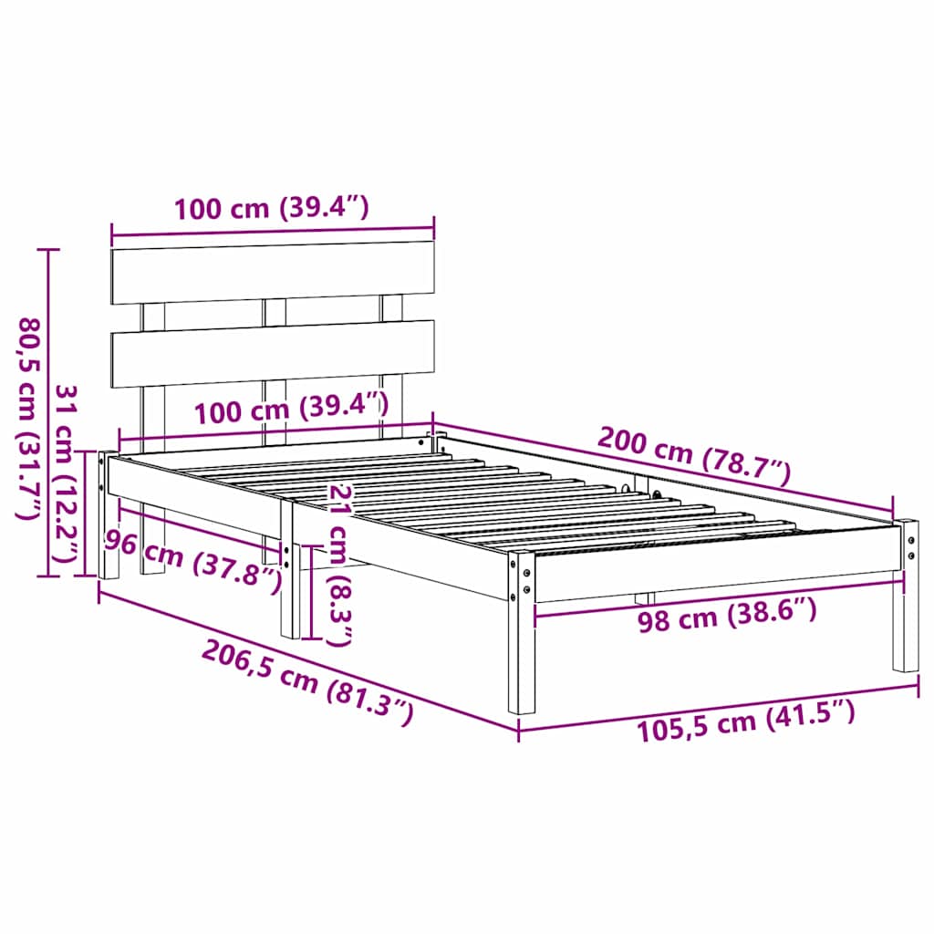 Cadre de lit Blanc 100 x 200 cm Bois de pin massif - XIOS
