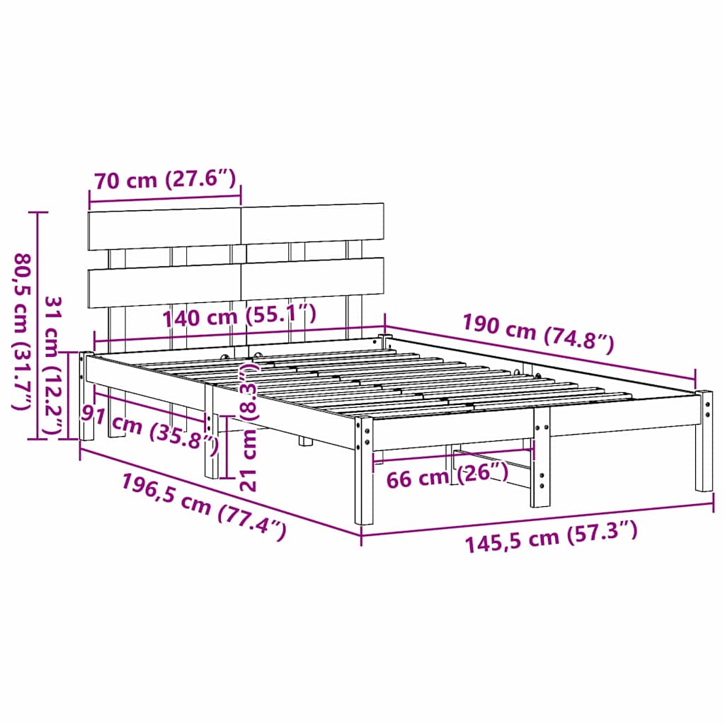 Cadre de lit Blanc 140 x 190 cm Bois de pin massif - XIOS