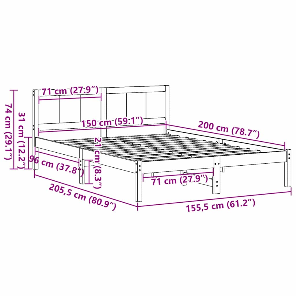 Cadre de lit Marron 150 x 200 cm Bois de pin massif - XIOS