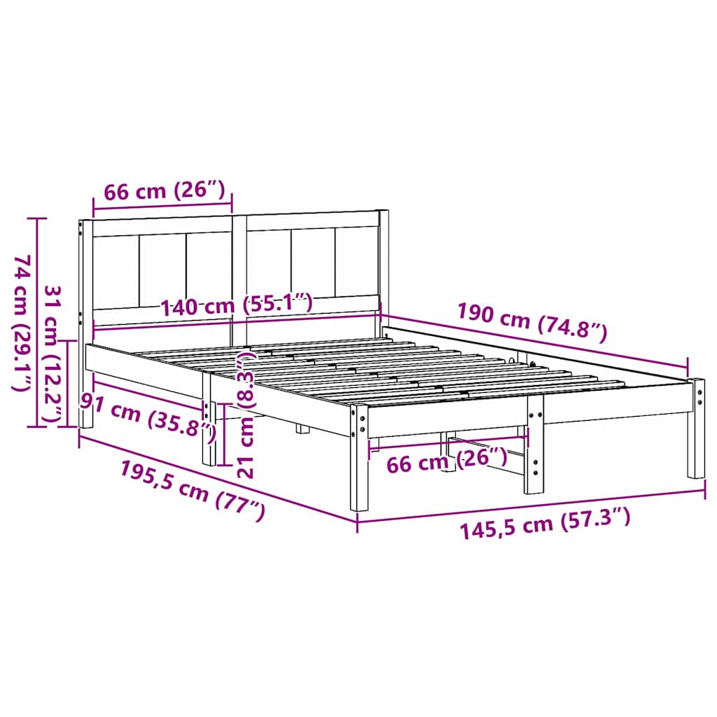 Cadre de lit Marron 140 x 190 cm Bois de pin massif - XIOS