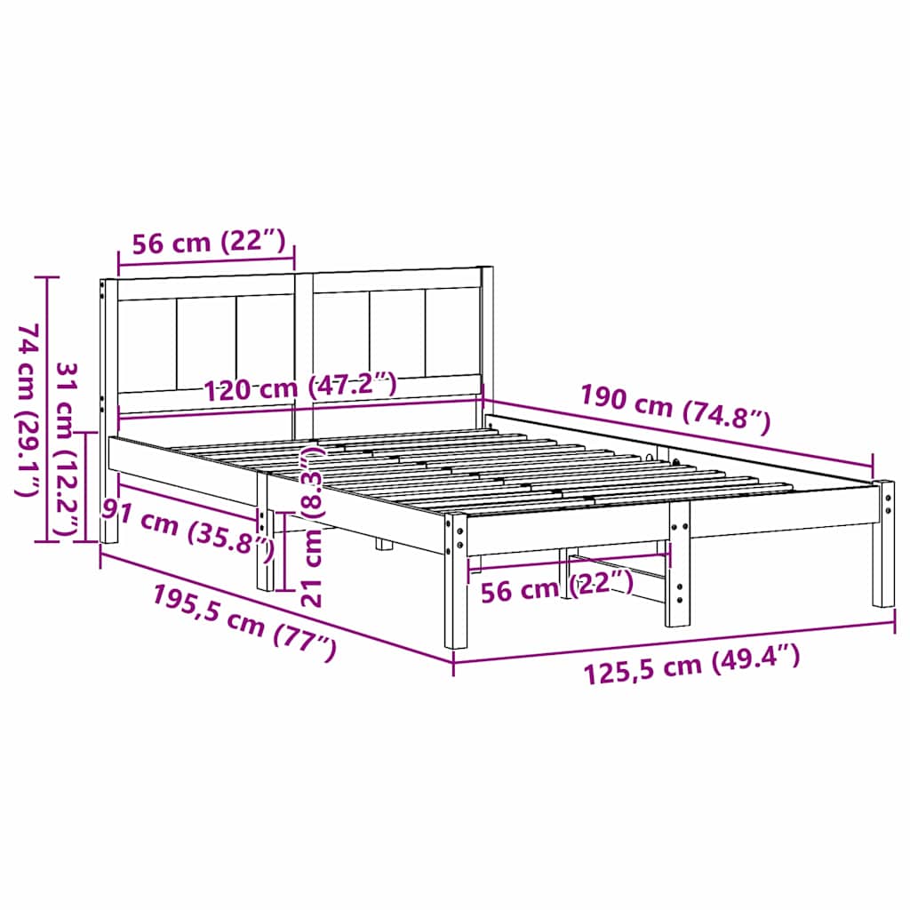 Cadre de lit Blanc 120 x 190 cm Bois de pin massif - XIOS