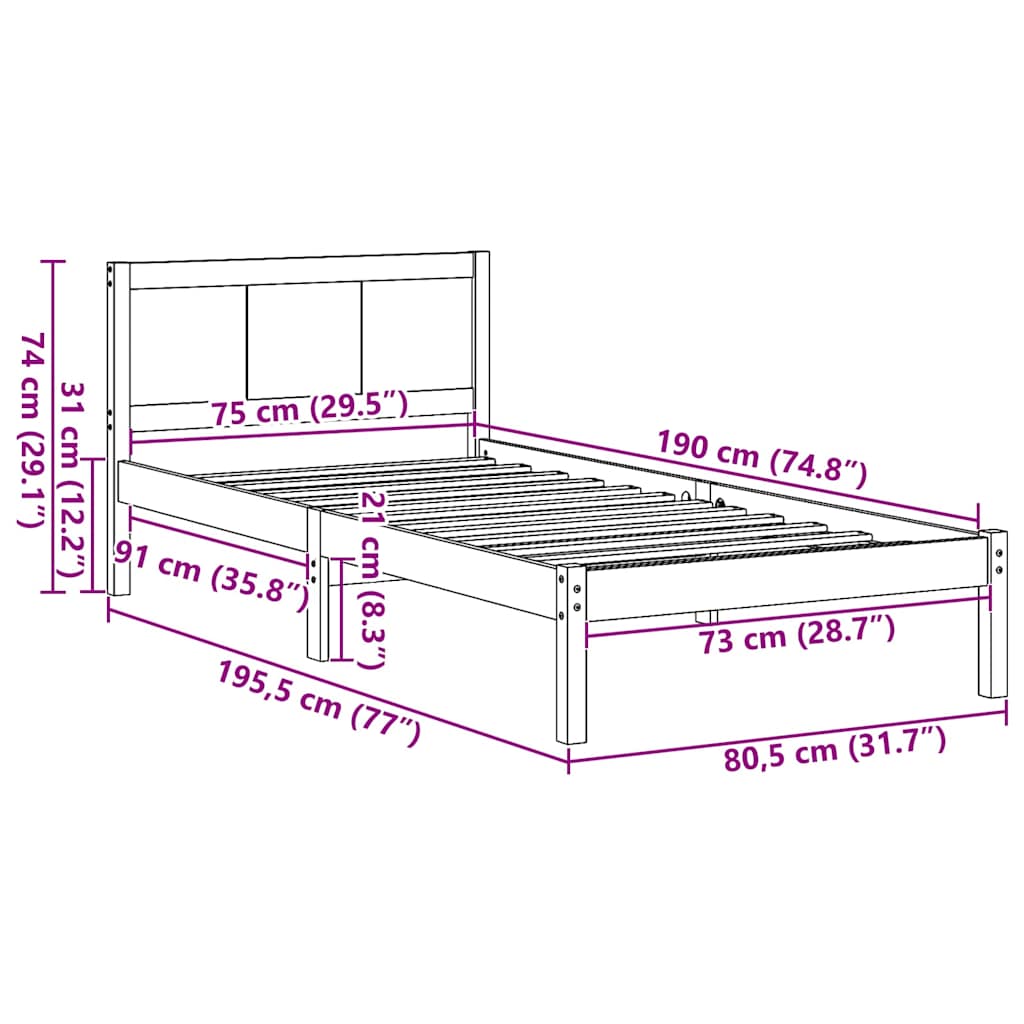 Cadre de lit Blanc 75 x 190 cm Bois de pin massif - XIOS