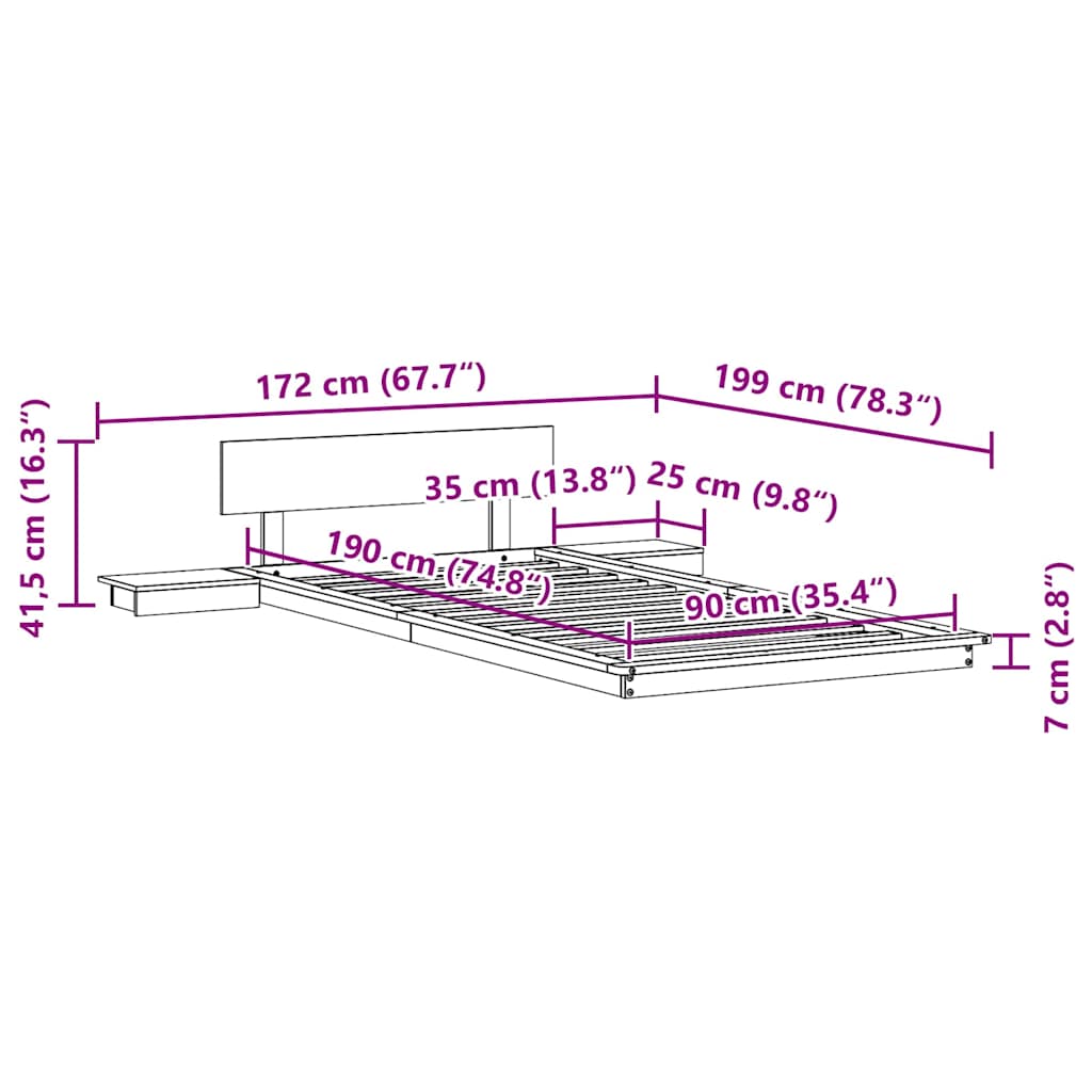 Cadre de lit Marron 90 x 190 cm bois - XIOS