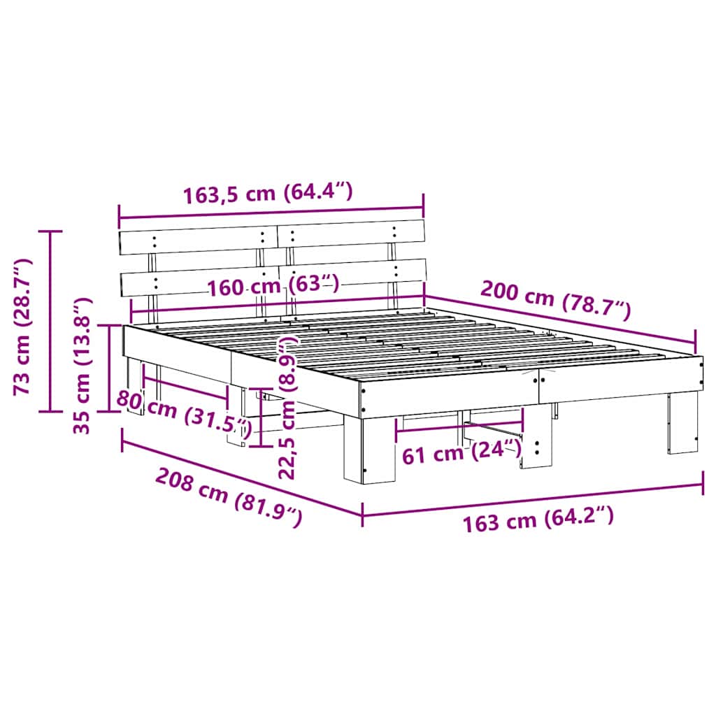 Cadre de lit avec tête de lit Blanc 160 x 200 cm - XIOS