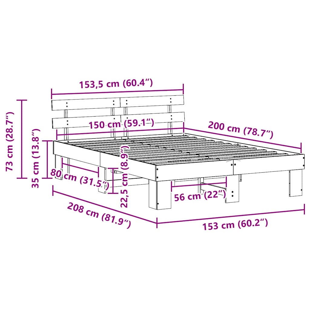 Cadre de lit avec tête de lit Marron 150 x 200 cm - XIOS