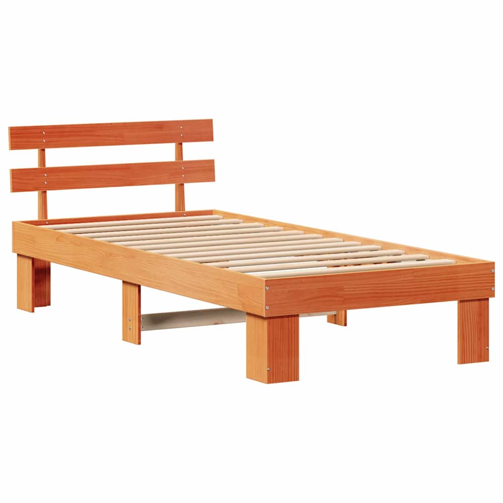 Cadre de lit avec tête de lit Brun cire 75 x 190 cm Pin massif - XIOS