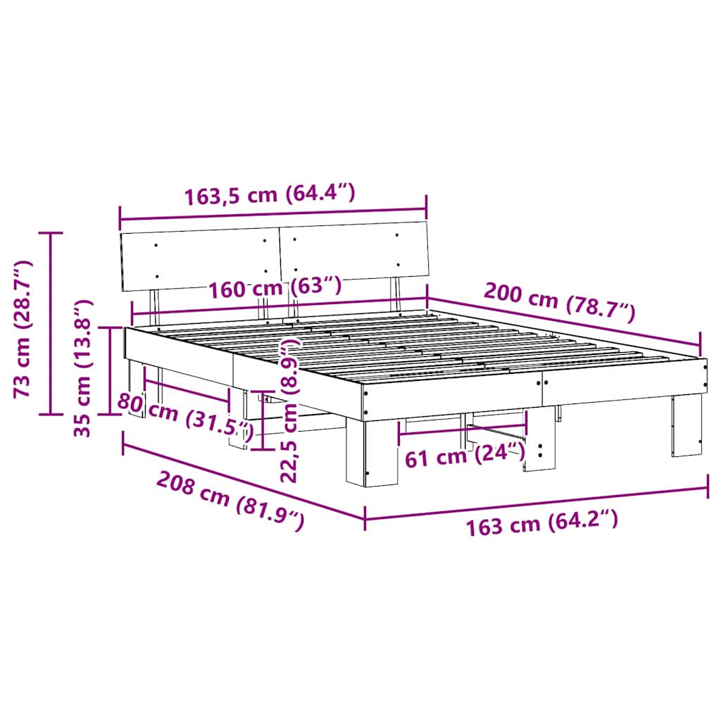 Cadre de lit Marron cire 160 x 200 cm Bois massif en pin - XIOS