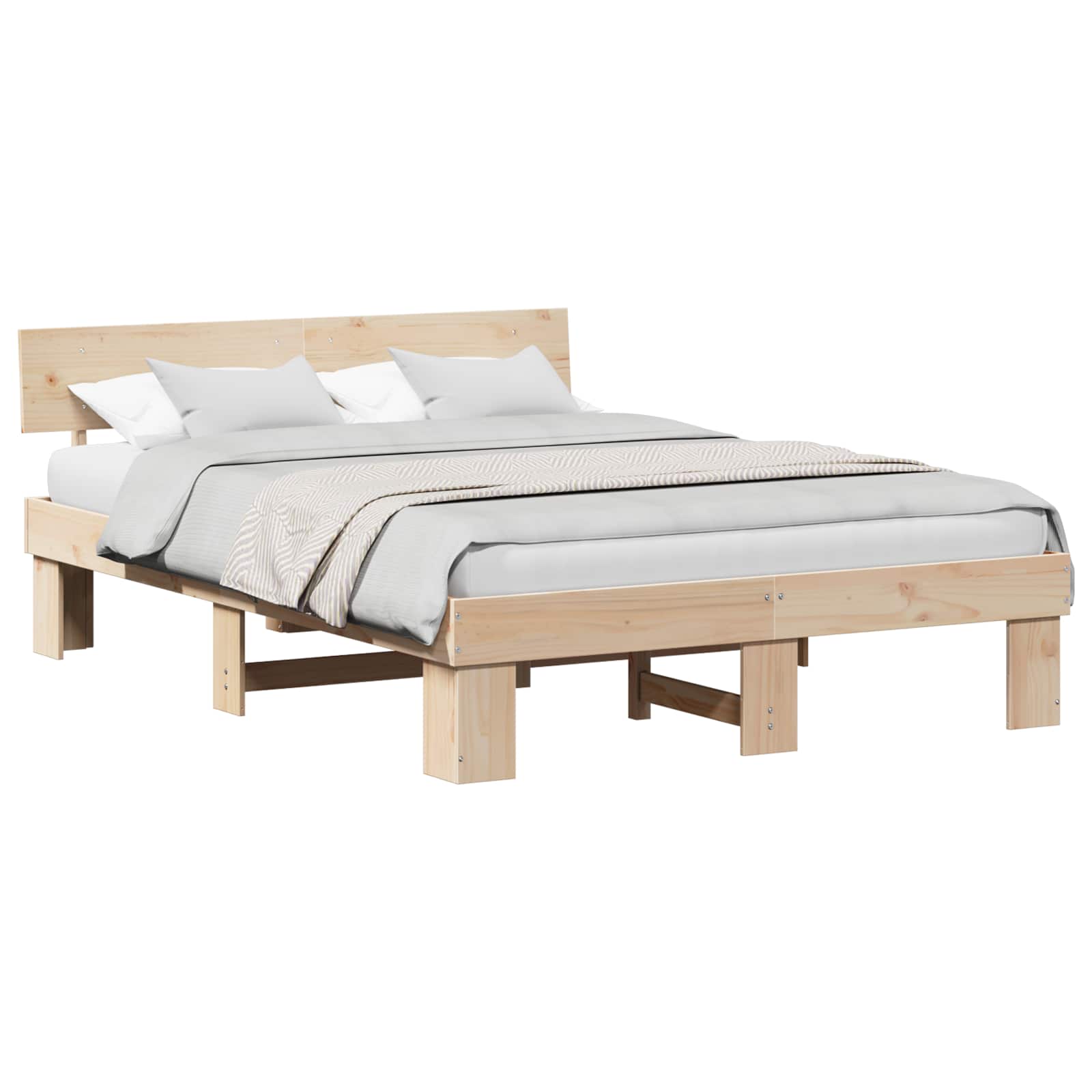 Cadre de lit avec tête de lit Naturel 140 x 200 cm Pin massif - XIOS