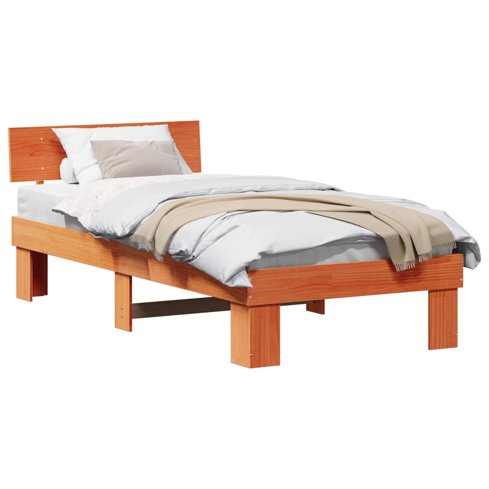 Cadre de lit avec tête de lit Brun cire 90 x 190 cm Pin massif - XIOS