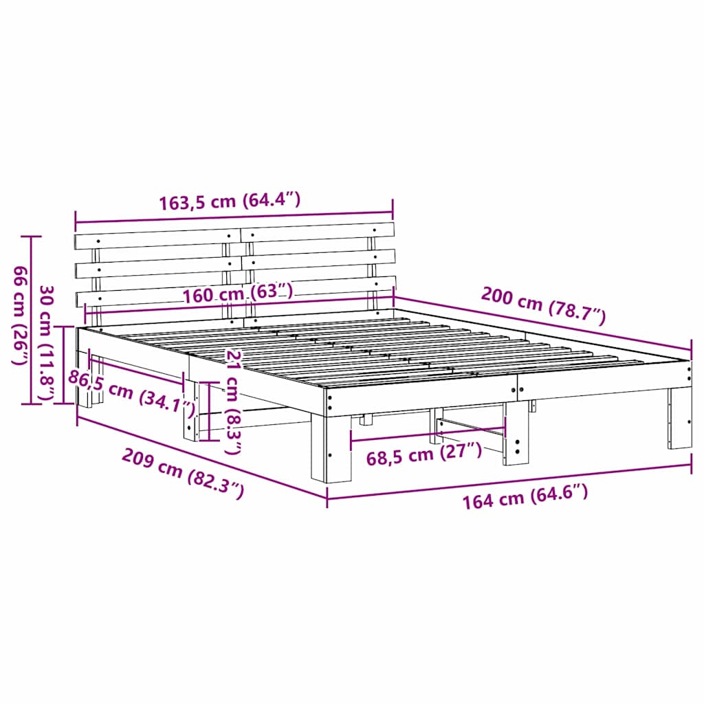 Cadre de lit Marron 160 x 200 cm Bois de pin massif - XIOS