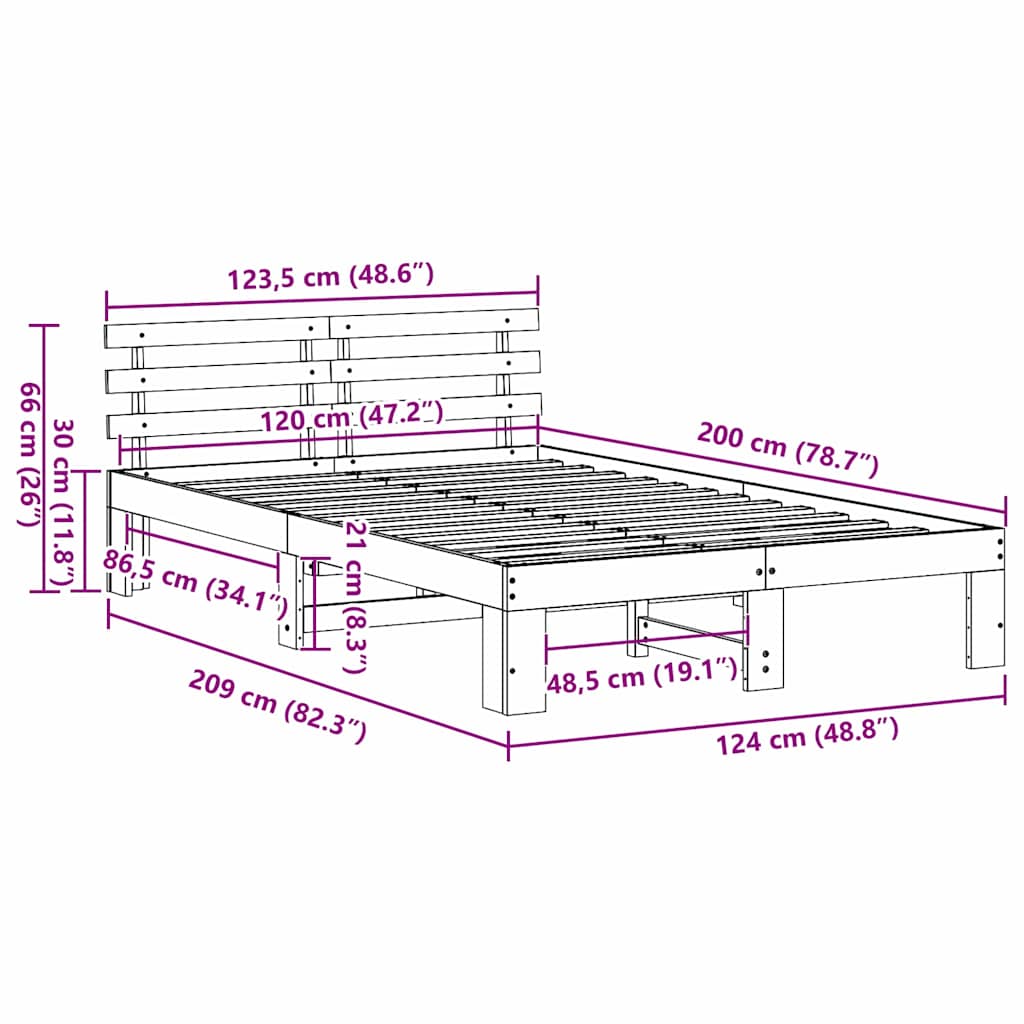 Cadre de lit Marron 120 x 200 cm Bois de pin massif - XIOS