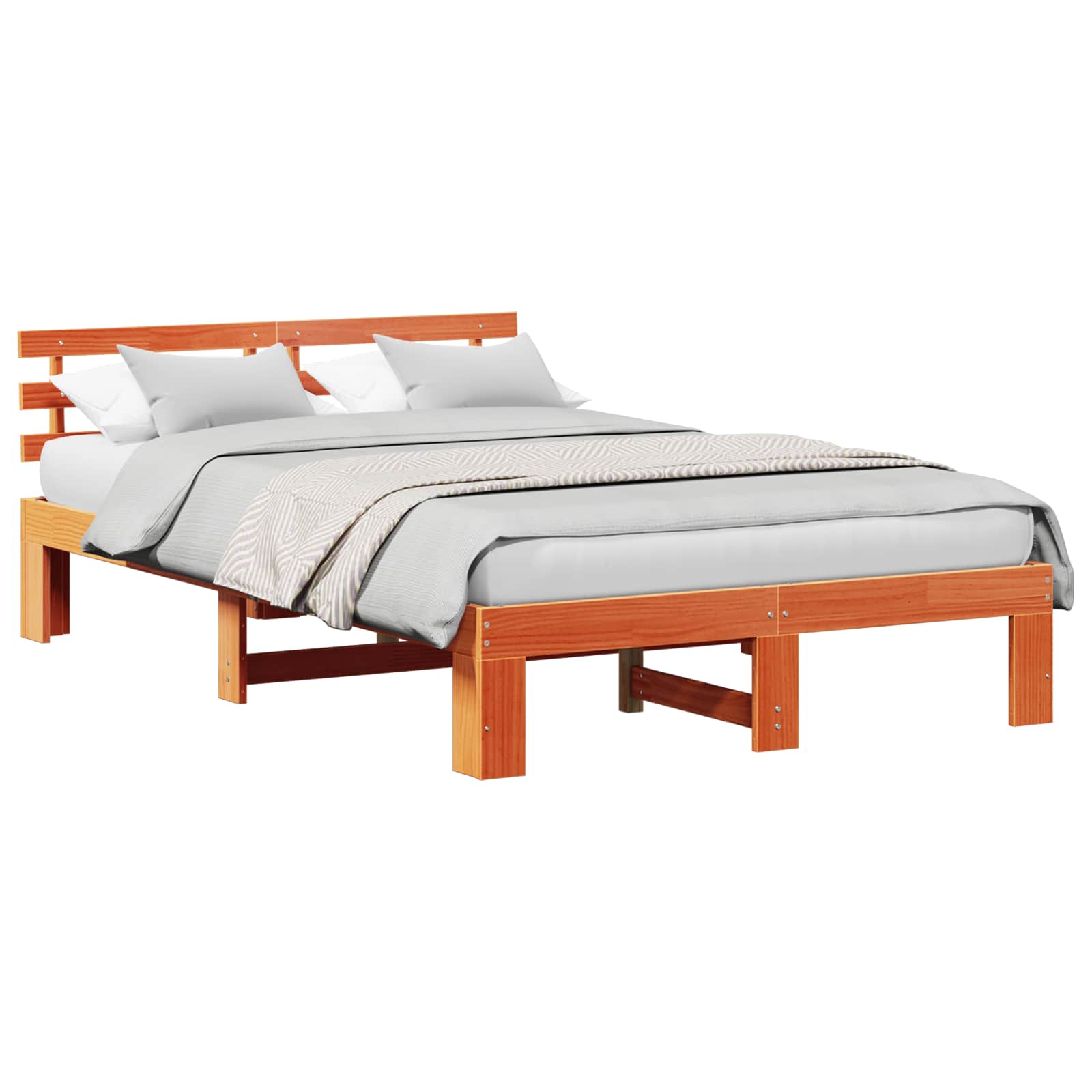 Cadre de lit avec tête de lit Brun cire 140 x 190 cm Pin massif - XIOS