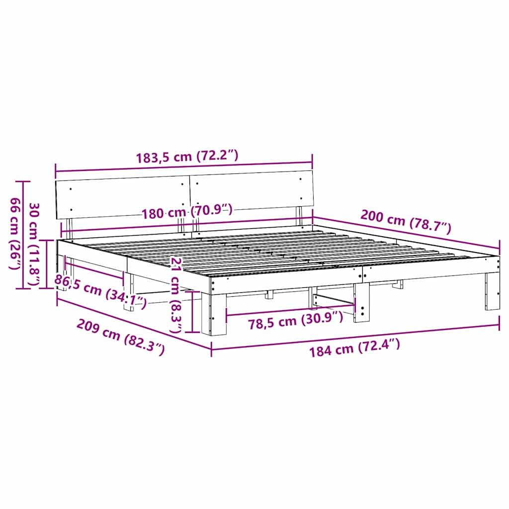 Cadre de lit Marron 180 x 200 cm Bois de pin massif - XIOS