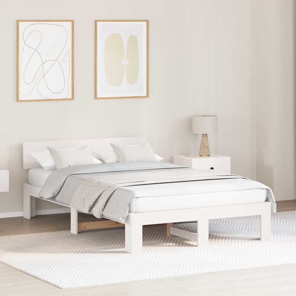 Cadre de lit Blanc 140 x 190 cm Bois de pin massif - XIOS