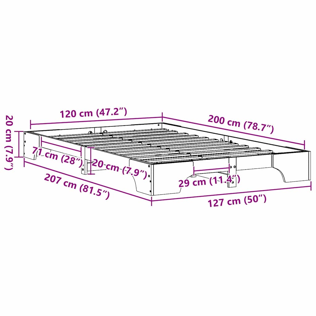 Cadre de lit Pin massif 120 x 200 cm Bois massif en pin - XIOS