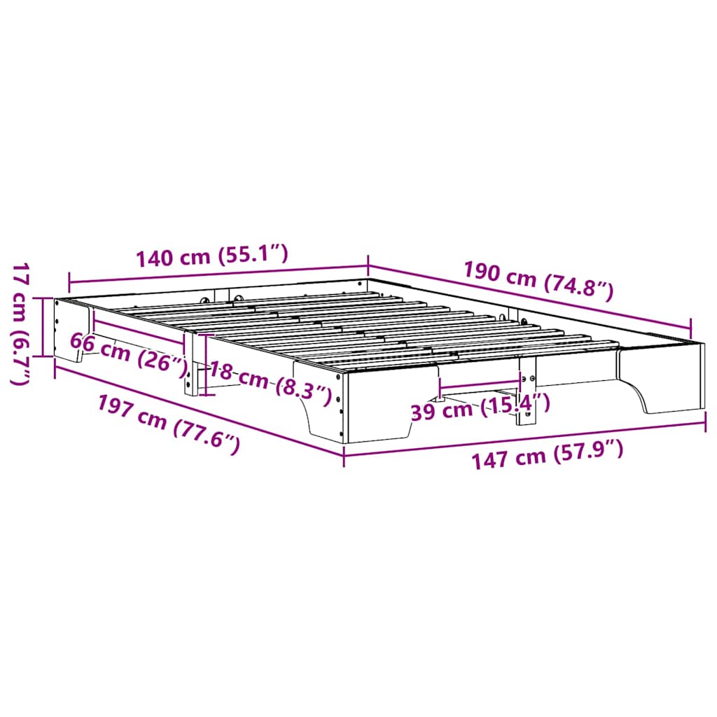 Cadre de lit Blanc 140 x 190 cm Bois massif en pin - XIOS