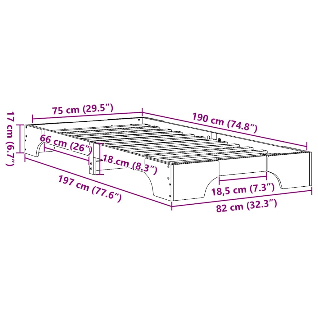 Cadre de lit Blanc 75 x 190 cm Bois massif en pin - XIOS