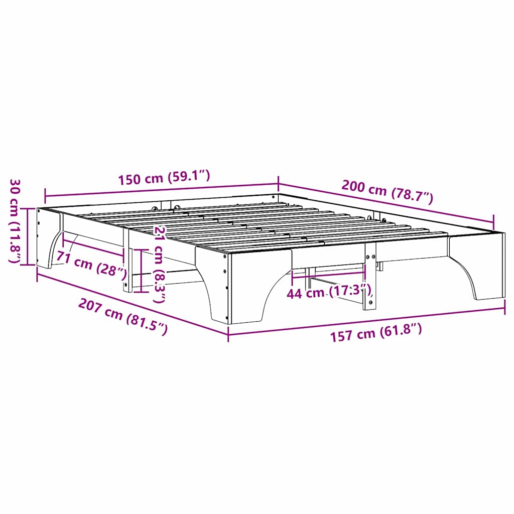 Cadre de lit Pin massif 150 x 200 cm Bois massif en pin - XIOS