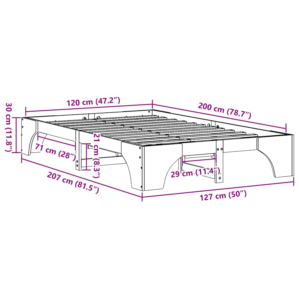 Cadre de lit Marron cire 120 x 200 cm Bois massif en pin - XIOS