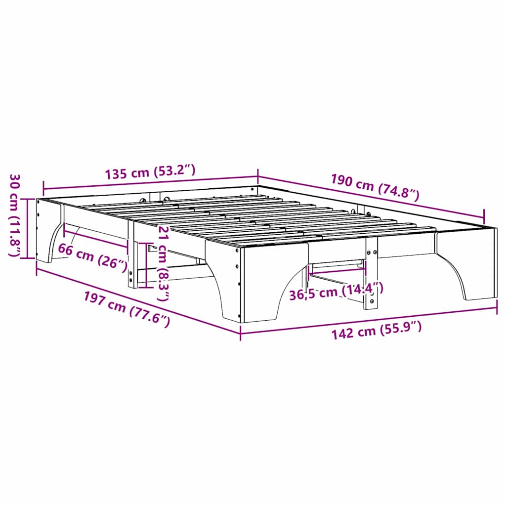 Cadre de lit Pin massif 135 x 190 cm Bois massif en pin - XIOS
