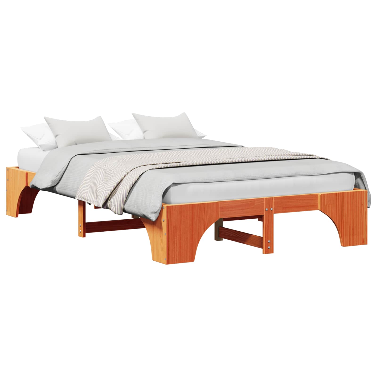 Cadre de lit Brun cire 135 x 190 cm Pin massif - XIOS
