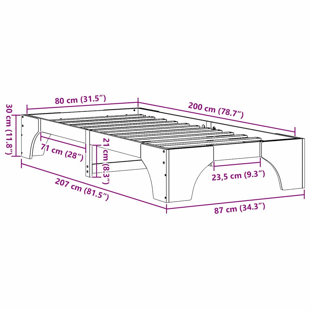 Cadre de lit Naturel 80 x 200 cm Pin massif - XIOS