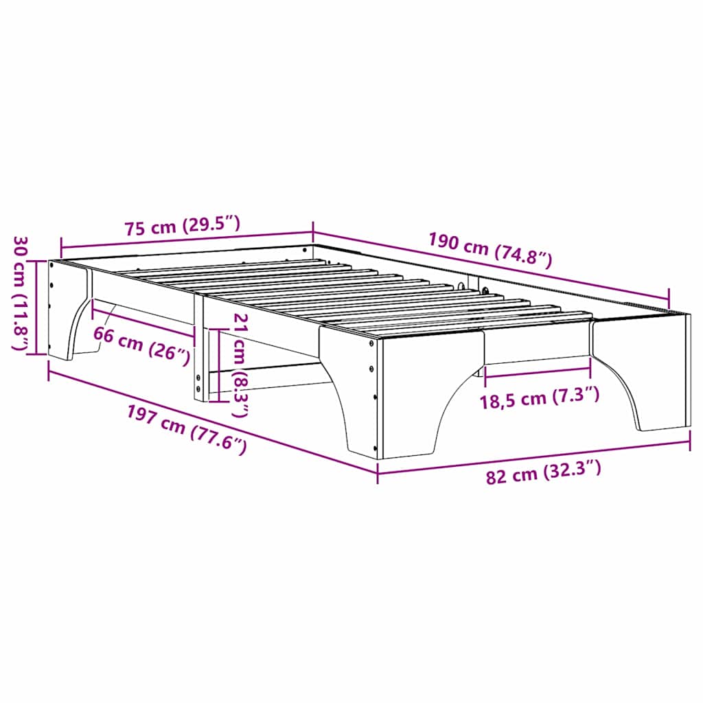 Cadre de lit Brun cire 75 x 190 cm Pin massif - XIOS